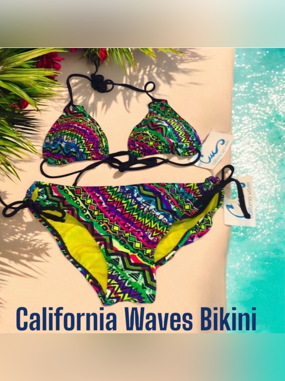 California Waves 🌊 Geometric/ Tie Dye Bikini 👙 Size Large NWT